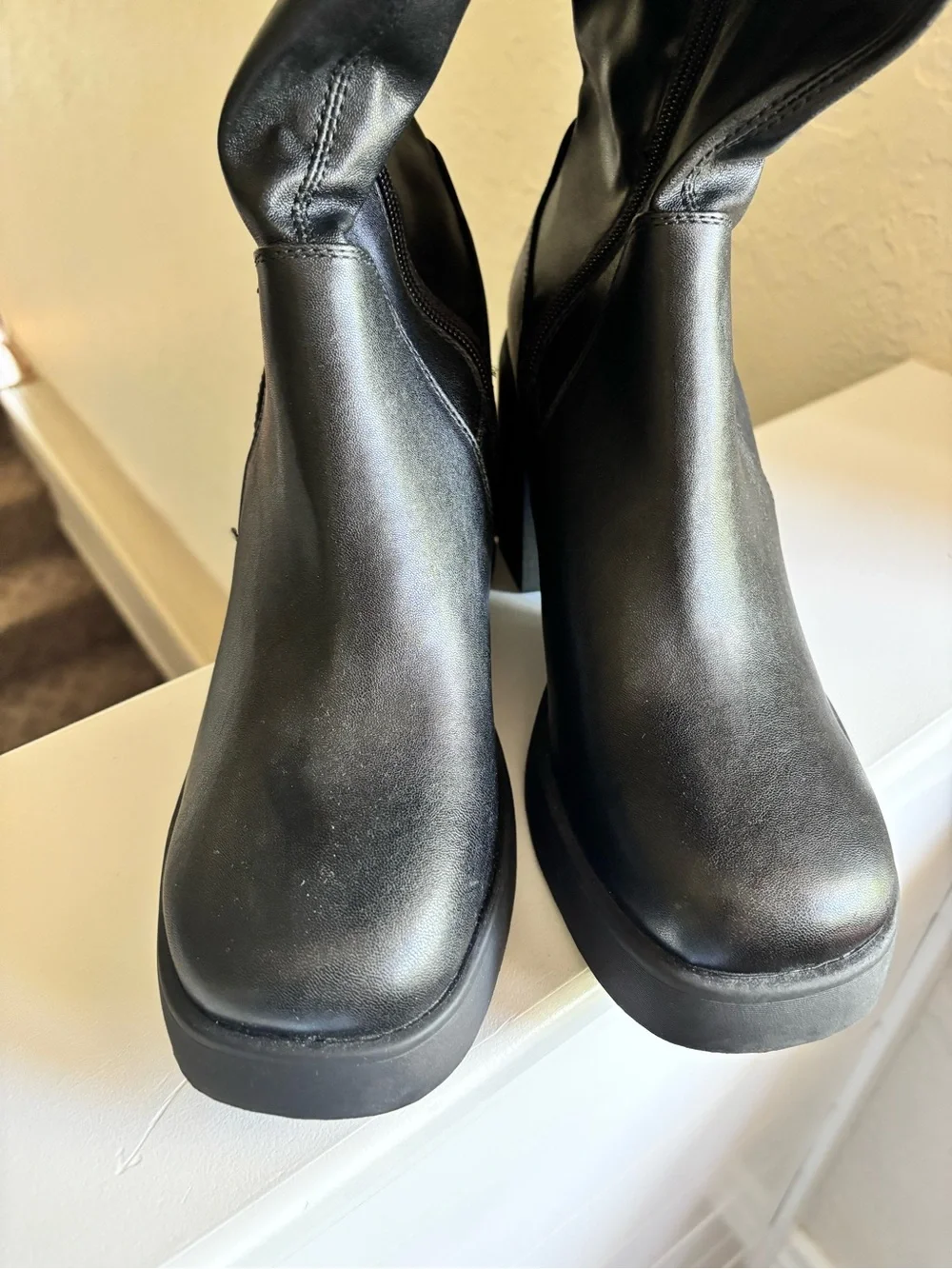 Steve Madden Tall Calf Boots Chunky Platform High Heel Goth Pinup Y2K 90s